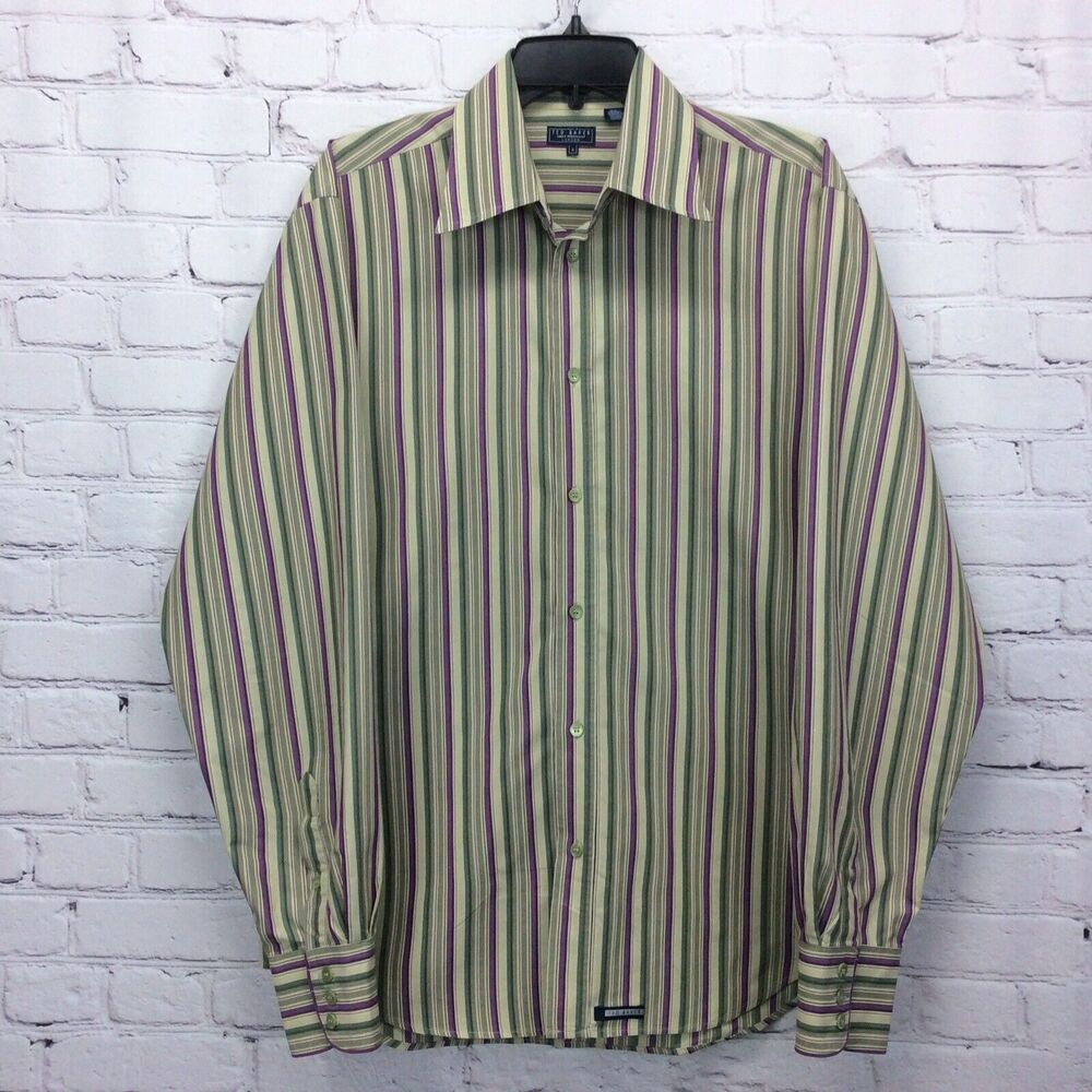 Ted Baker Shirt Men's Size US L Business Casual Button Up Multicolored Stripes